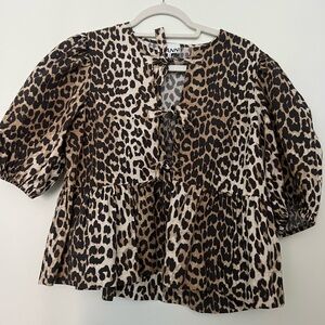 New Ganni Leopard Tie Top